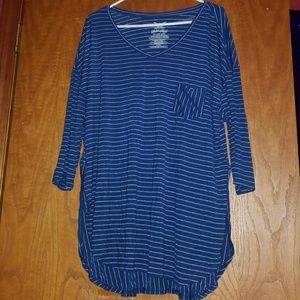Blue and silver striped top
